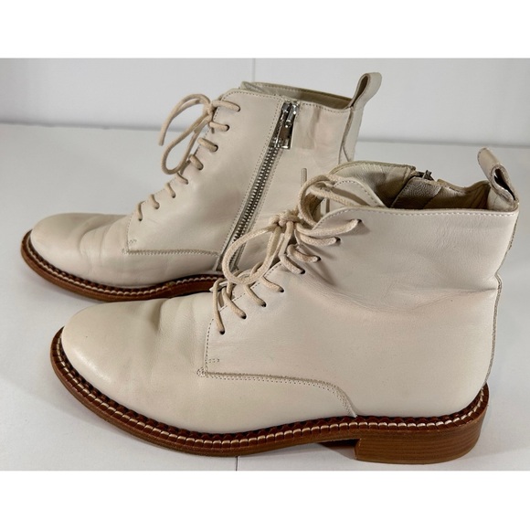 Vince Women’s Cabria Leather Combat Lace-up Boot In Off White, size 7.5 - Picture 5 of 12